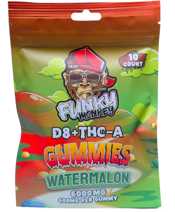 Funky Monkey - Delta 8 + THC-A Gummies - 6000 MG - Watermelon - 10 Gummies (600MG Each)