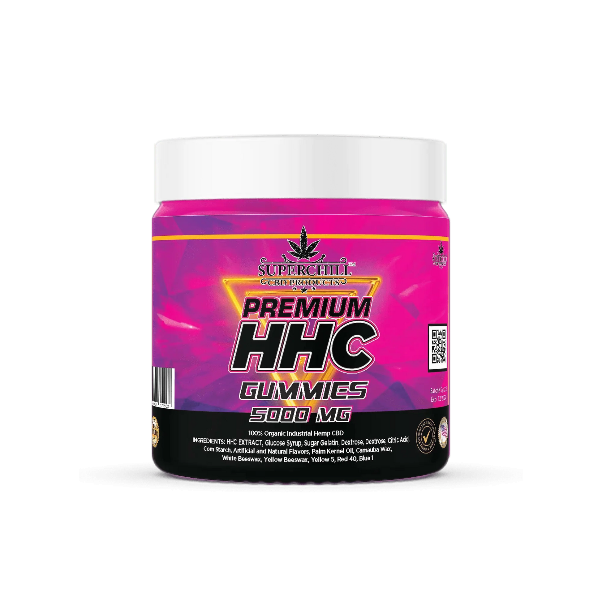 Super Chill CBD - HHC Gummies Jar - 5000 MG - 100% Natural - 50 Gummies (100MG Each) - Made in USA