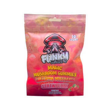 Funky Monkey - Amanita Muscaria - Magic Mushroom Gummies - 5000 MG - Strawberry - 10 Gummies (500MG Each)