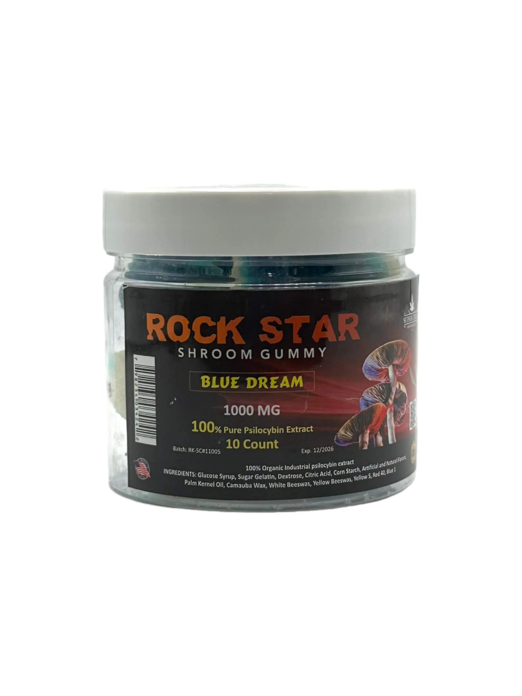 Rockstar Shroom Gummies - 1000 MG - Blue Dream - 100% Natural - 10 Gummies (100MG Each)