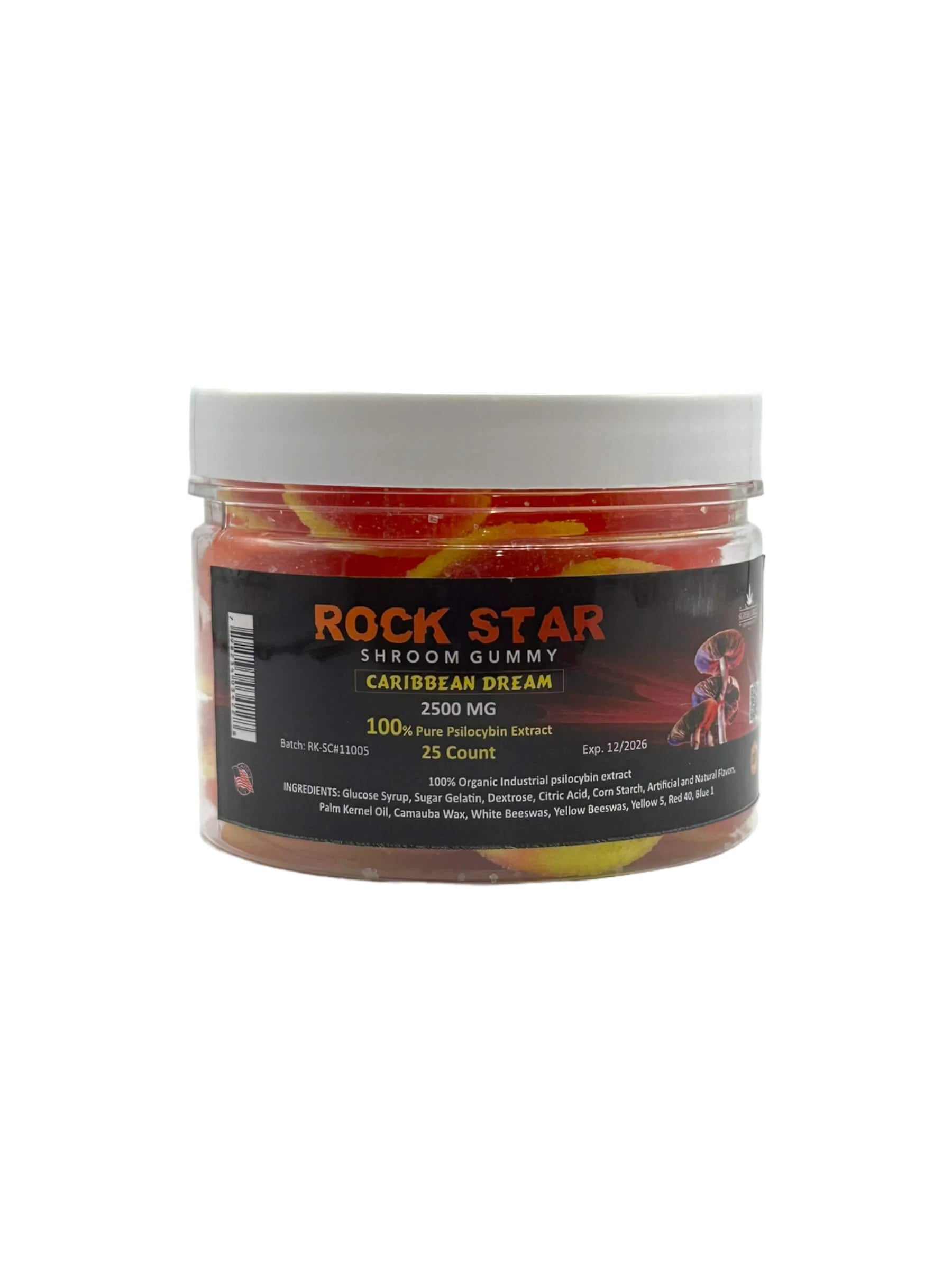 Rockstar Shroom Gummies - 2500 MG - Caribbean Dream - 100% Natural - 25 Gummies (100MG Each) 
