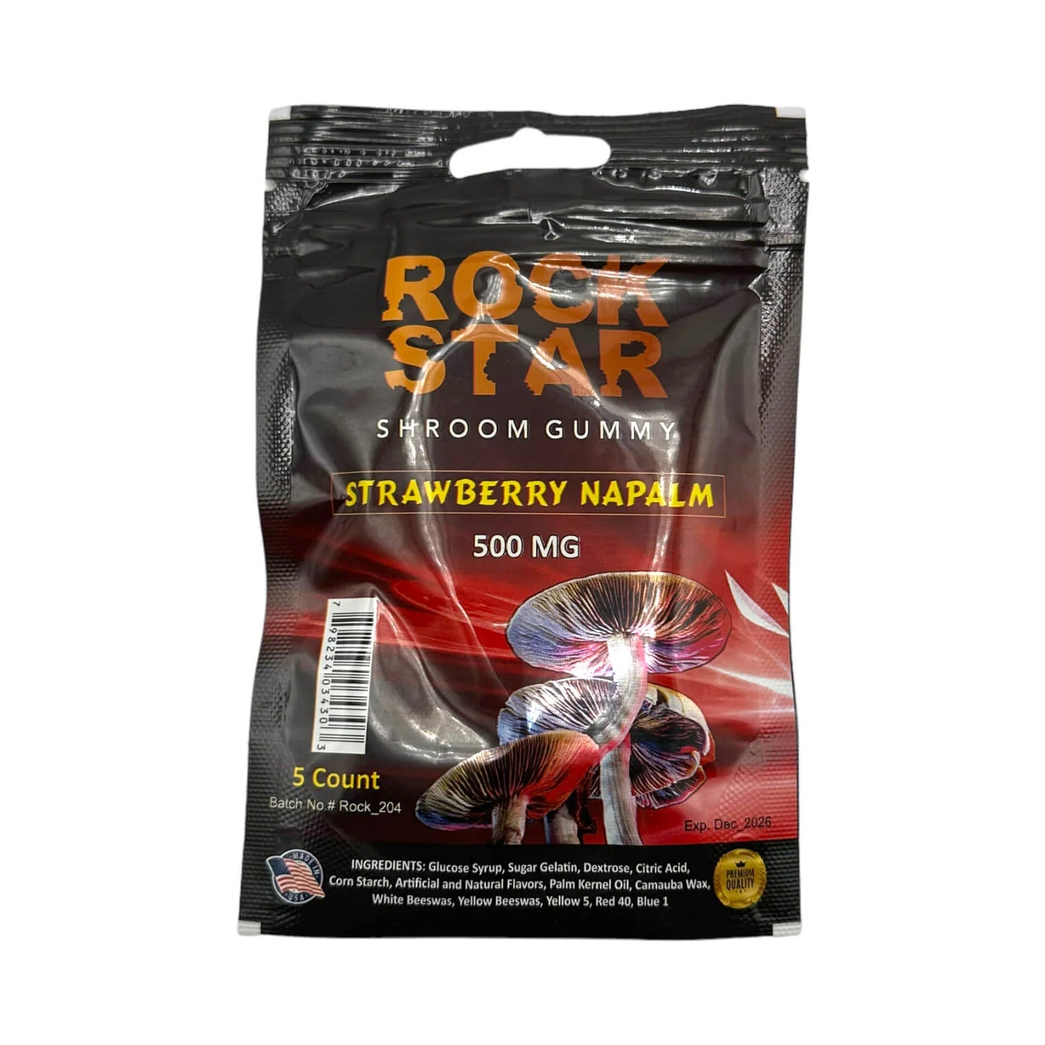 Rockstar Shroom Gummies - 500 MG - Strawberry Napalm - 100% Natural - 5 Gummies (100MG Each)