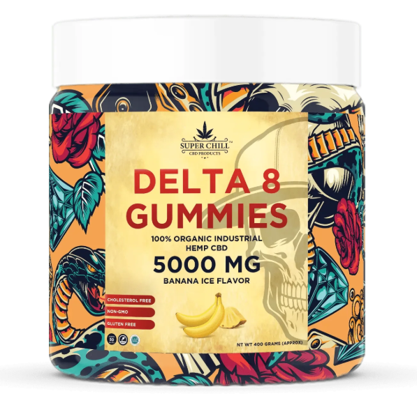 Super Chill CBD - Delta 8 Gummies Jar - 5000 MG - 100% Natural - 50 Gummies (100MG Each) - Made in USA
