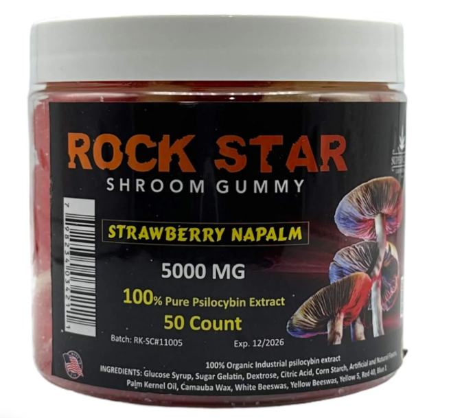 Rockstar Shroom Gummies - 5000 MG - Strawberry Napalm - 100% Natural - 50 Gummies (100MG Each) - Made in USA
