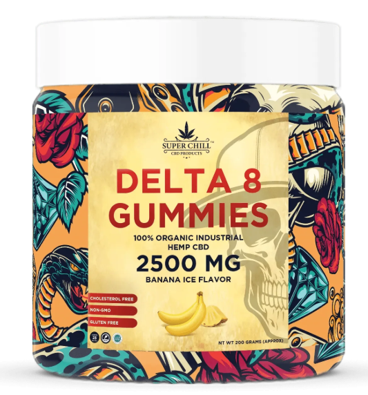 Super Chill CBD - Delta 8 Gummies Jar - 2500 MG - 100% Natural - 25 Gummies (100MG Each) - Made in USA