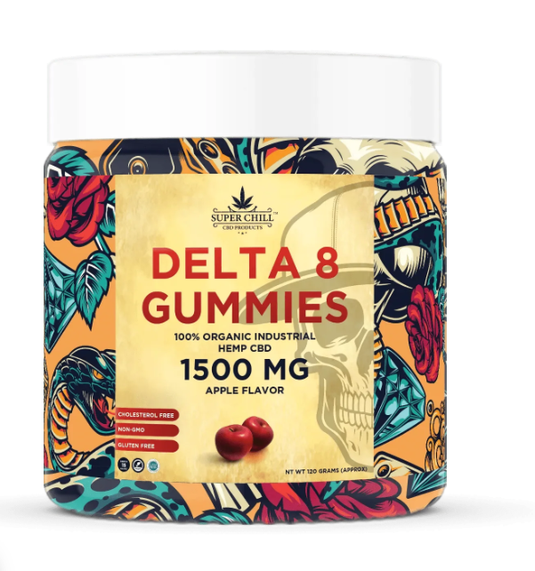 Super Chill CBD - Delta 8 Gummies Jar - 1500 MG - 100% Natural - 15 Gummies (100MG Each) - Made in USA