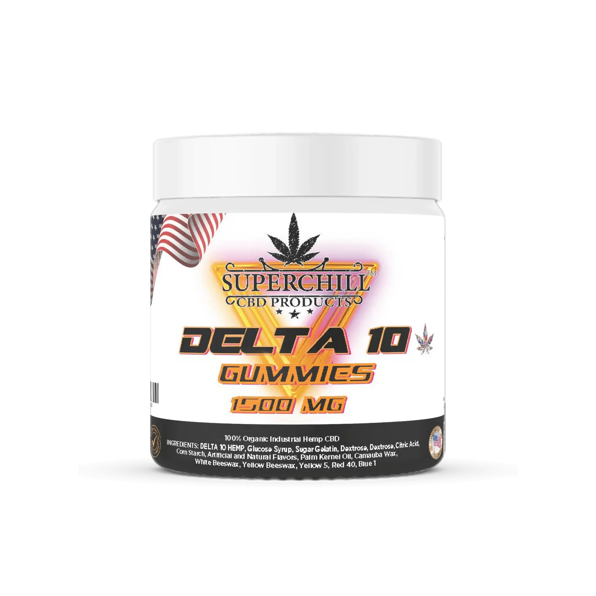Super Chill CBD - Delta 10 Gummies Jar - 1500 MG - 100% Natural - 15 Gummies (100MG Each) 
