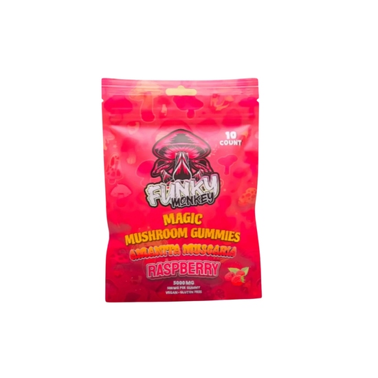 Funky Monkey - Amanita Muscaria - Magic Mushroom Gummies - 5000 MG - Raspberry - 10 Gummies (500MG Each)