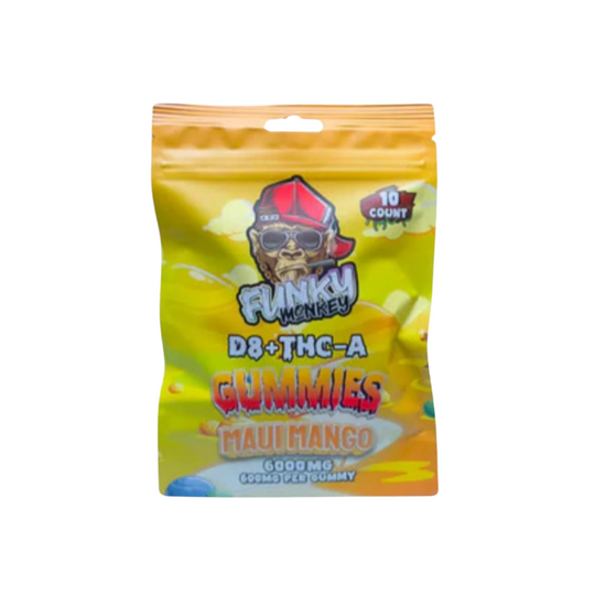 Funky Monkey - Delta 8 + THC-A Gummies - 6000 MG - Maui Mango - 10 Gummies (600MG Each)