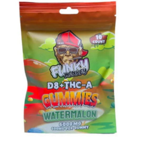 Funky Monkey - Delta 8 + THC-A Gummies - 6000 MG - Watermelon - 10 Gummies (600MG Each)