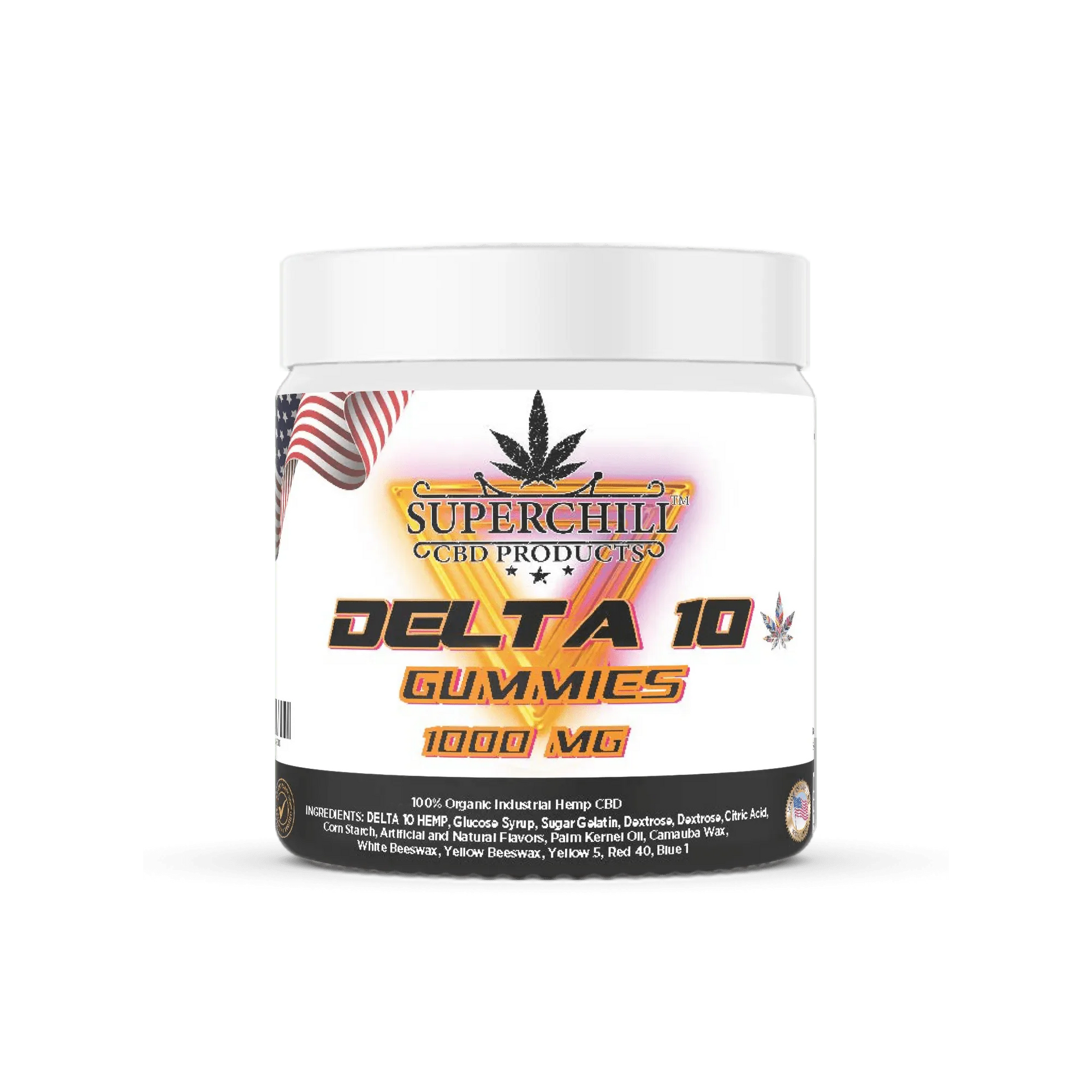 Super Chill CBD - Delta 10 Gummies Jar - 1000 MG - 100% Natural - 10 Gummies (100MG Each) - Made in USA