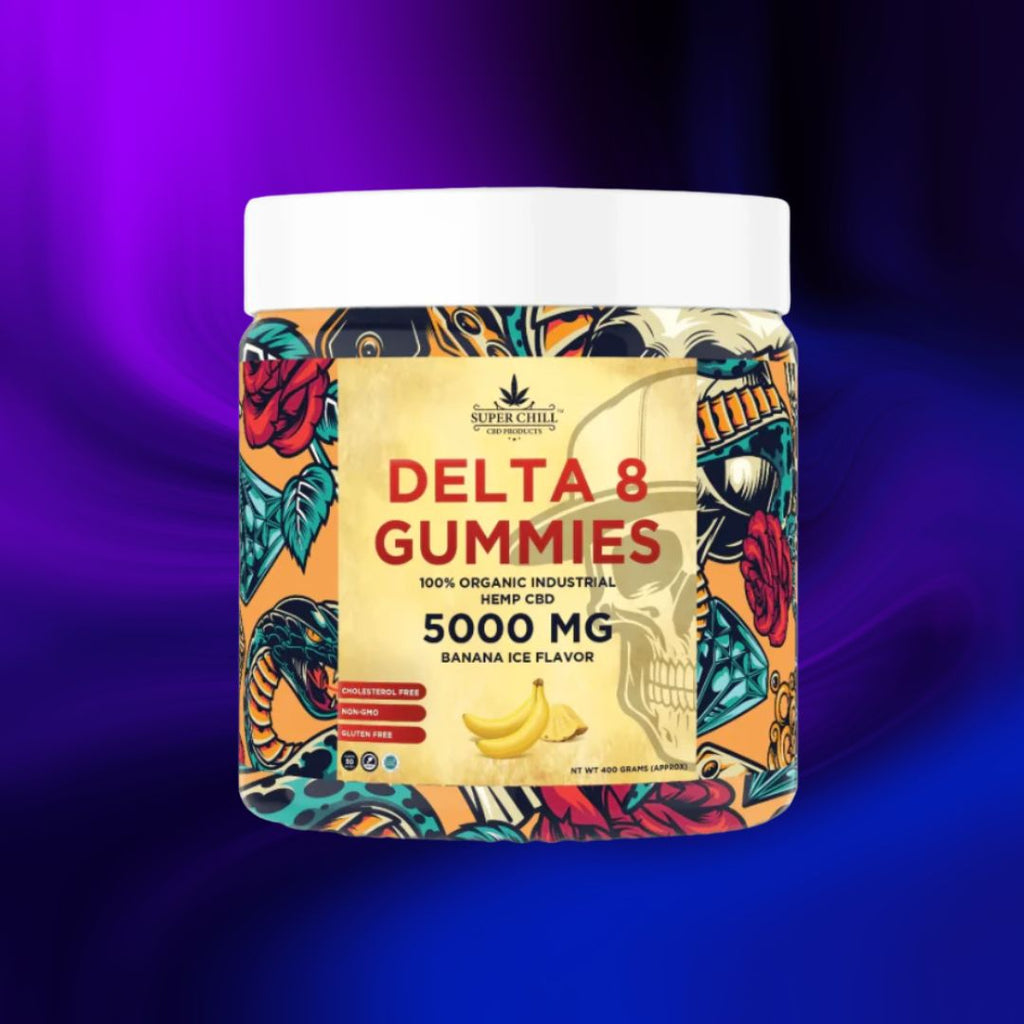 Superchill CBD - Delta 8 Gummies Jar - 5000 MG - 100% Natural - 50 Gummies (100MG Each) - Made in USA