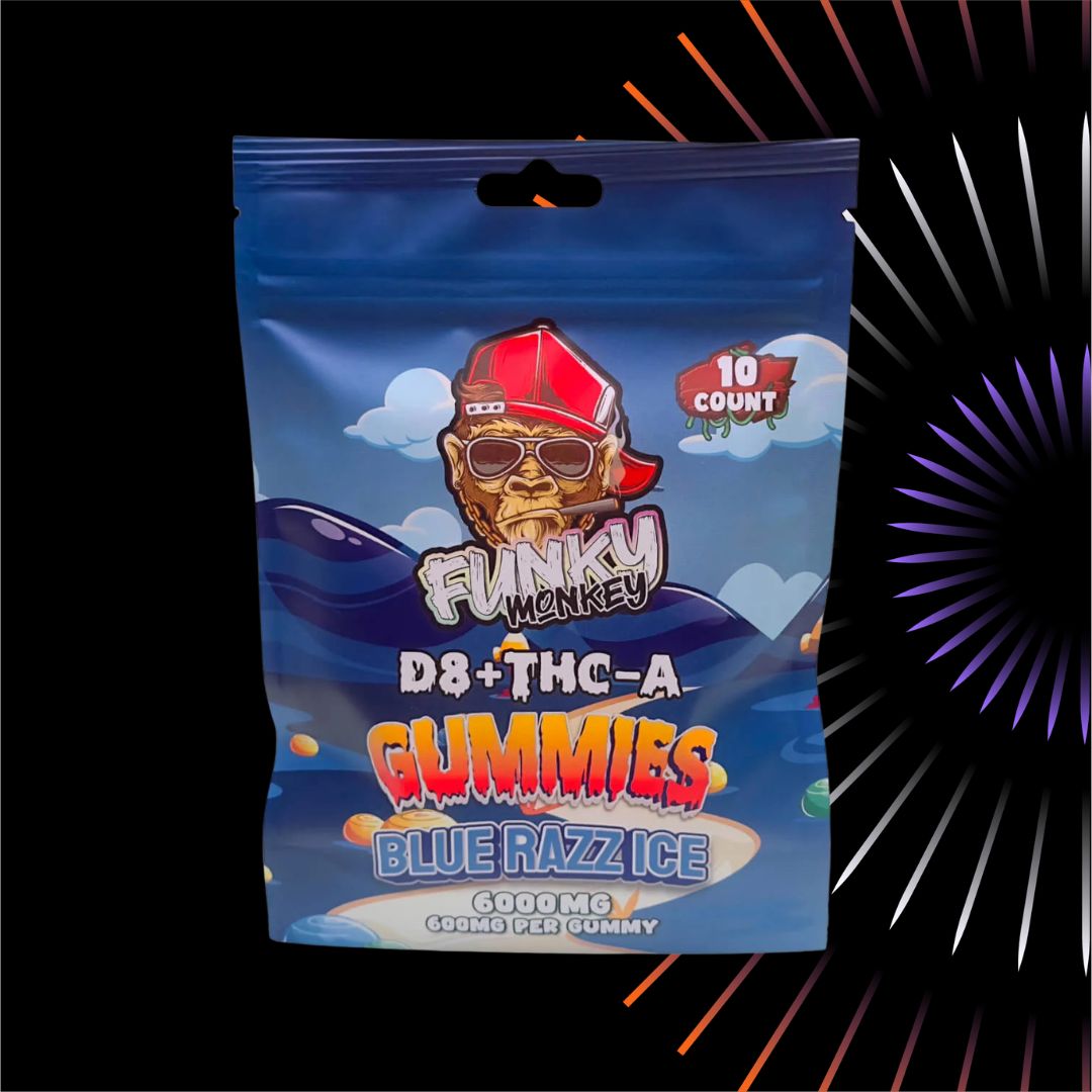 Funky Monkey - Delta 8 + THC-A Gummies - 6000 MG - Blue Razz Ice - 10 Gummies