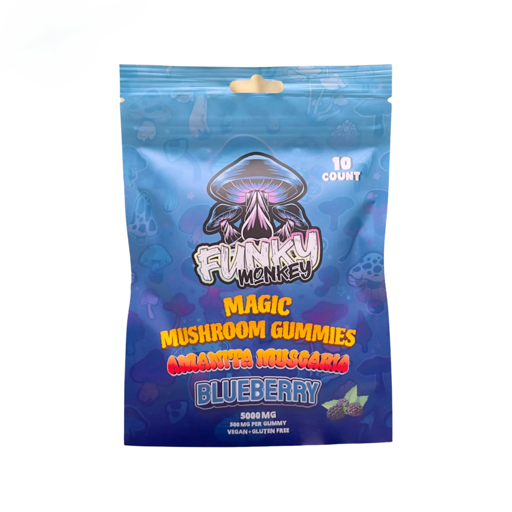Funky Monkey - Amanita Muscaria - Magic Mushroom Gummies - 5000 MG - Blueberry - 10 Gummies (500MG Each)
