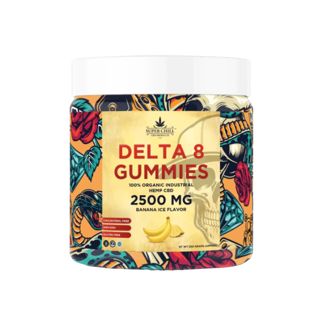 Super Chill CBD - Delta 8 Gummies Jar - 2500 MG - 100% Natural - 25 Gummies (100MG Each) - Made in USA