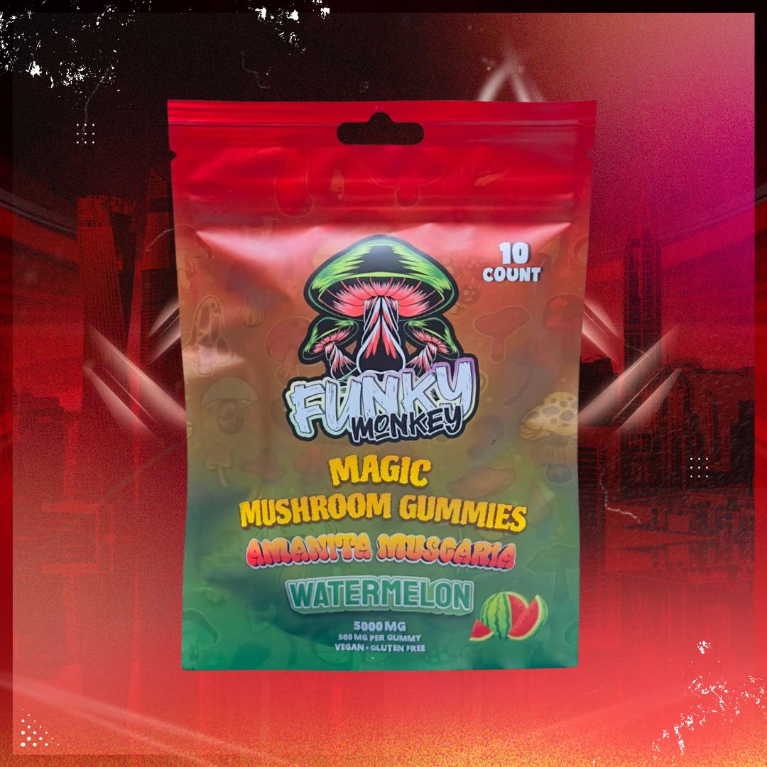 Funky Monkey - Amanita Muscaria - Magic Mushroom Gummies - 5000 MG - Watermelon - 10 Gummies (500MG Each)