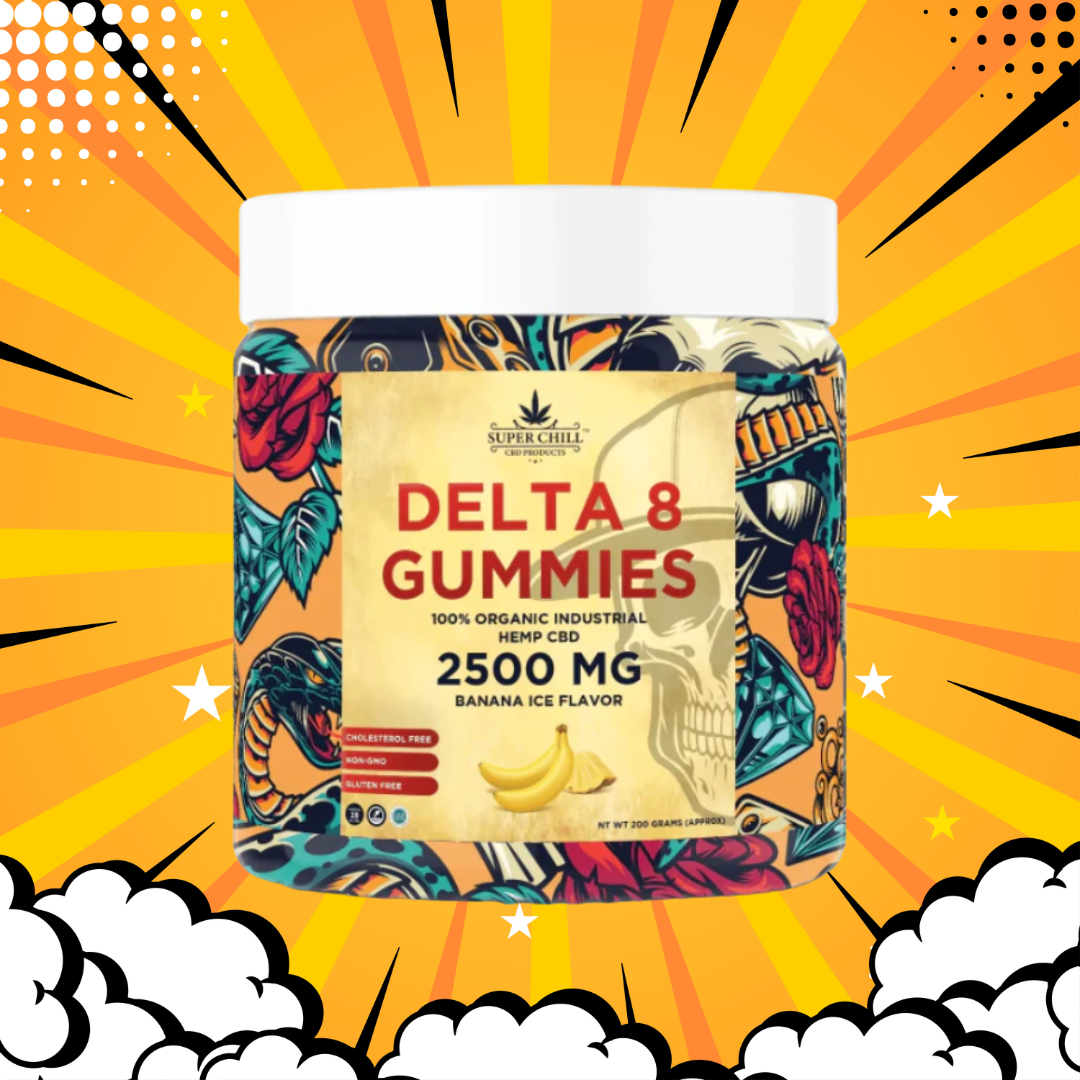 Super Chill CBD - Delta 8 Gummies Jar - 2500 MG - 100% Natural - 25 Gummies (100MG Each) - Made in USA