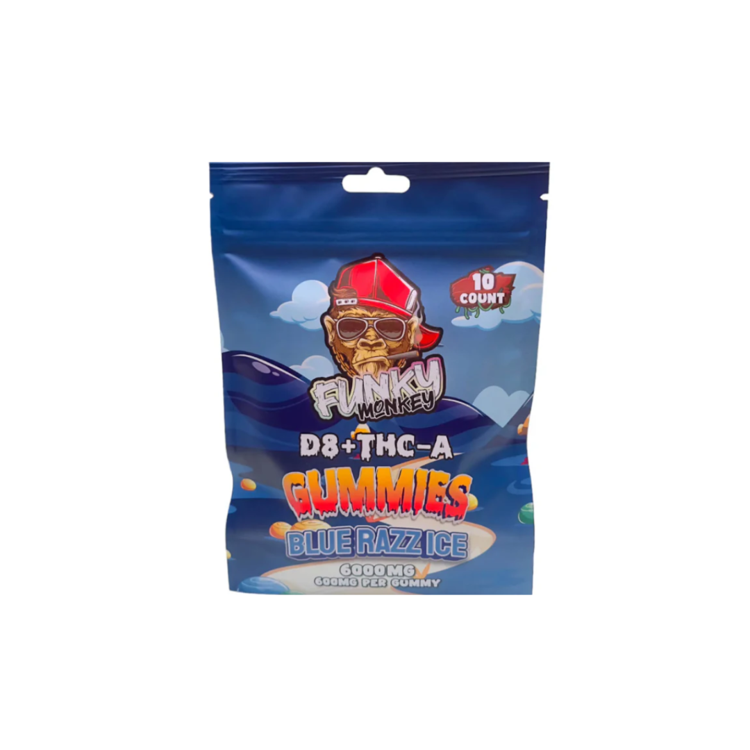 Funky Monkey - Delta 8 + THC-A Gummies - 6000 MG - Blue Razz Ice - 10 Gummies