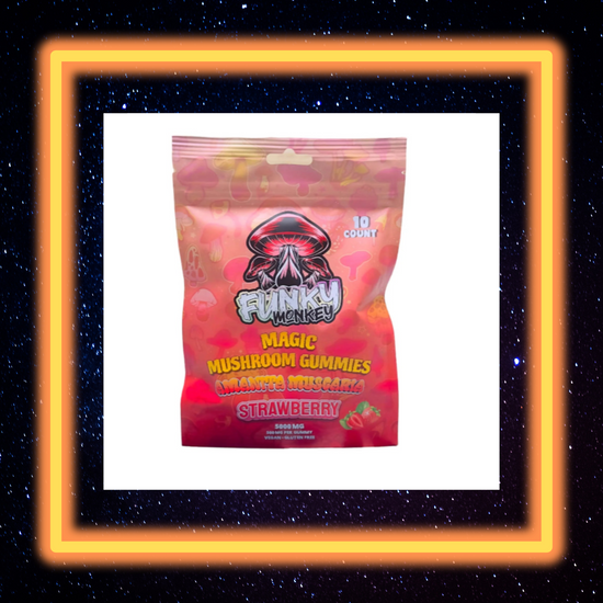 Funky Monkey - Amanita Muscaria - Magic Mushroom Gummies - 5000 MG - Strawberry - 10 Gummies (500MG Each)